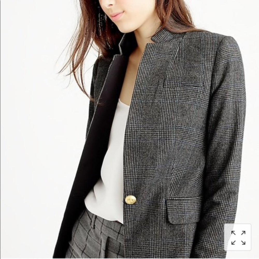 J. Crew Regent Blazer w Satin Lapen Houndstooth Plaid Wool Blazer Jacket sz 16